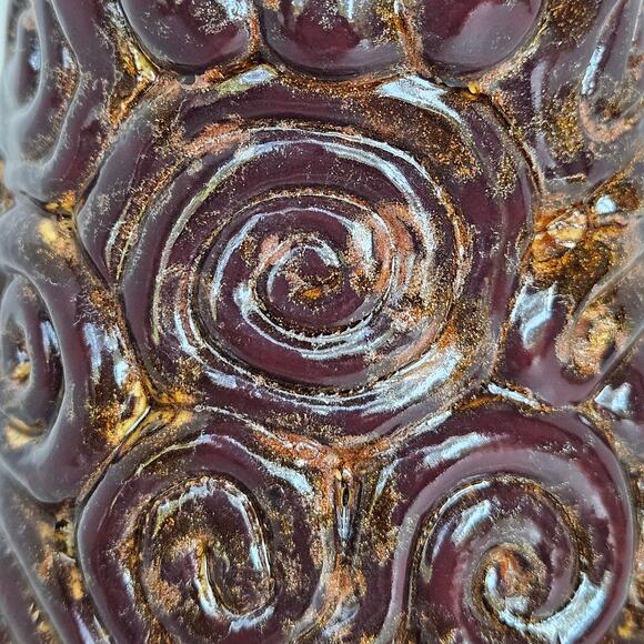 Signed Rustic Swirl Coiled Free Form Design Brown & Gold Pottery Vase - Picture 5 of 11